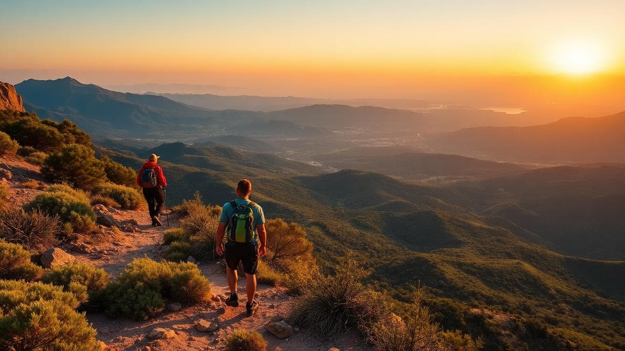 Hikers on a mountain trail in Cyprus